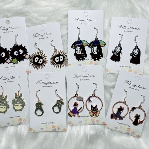 Handmade Ghibli-inspired Earrings for Studio Ghibli Fans- Totoro, Sootsprite, No-face, Kiki and Jiji