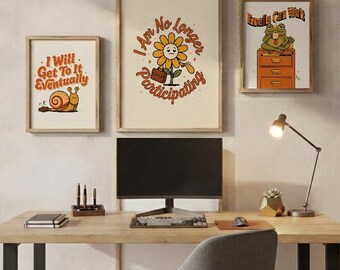 Rolig väggkonst för kontoret, Anti-Hustle-posters, set med 4, företagsutbrändhet, humortryck, hemmafru, skrivbordsdekor, kollega som lämnar, present, tavelvägg
