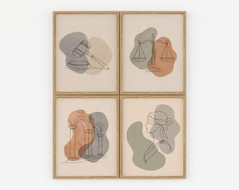 Lawyer Office Decor Set, Lady Justice Line Art, Abstract Legal Prints (Digital Download)
