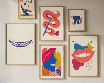 Tandläkarmottagningens väggkonst Matisse Pop Art-posterspaket, digitalt tryckset med ortodontistrum