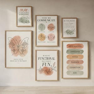 Väggdekorationer för logopeder, set med 6, moderna logopedposters, dekor för barnrum, logopedpresent, digital nedladdning