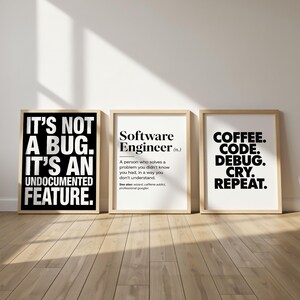 Funny Programmer Gift Set of 3, Software Engineer Poster, Tech Office Decor, Coding Humor Wall Art, IT Department Gift, Computer Science Art