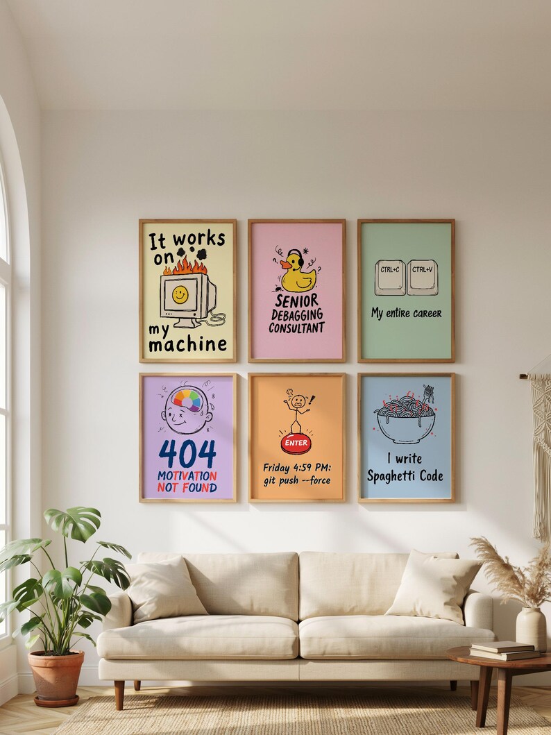 Funny programmer wall art featuring a yellow rubber duck wearing headphones with the text Senior Debugging Consultant. Computer science desk decor.