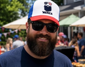 MERICA Sombrero de camionero de papá barbudo: 4 de julio EE. UU.