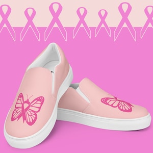 Breast Cancer Awareness Shoes, Pink Ribbon Shoes, Breast Cancer Gift, Custom Slip-on Shoes, Breast Cancer Survivor, Breast Cancer Warrior