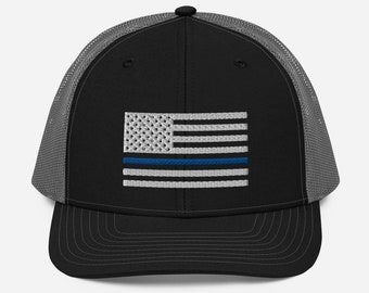 Thin Blue Line Hat, Richardson 112, Back The Blue, Thin Blue Line Gift, Police Officer Gift, LEO Gift, Embroidered Hat, Police Wife Gift