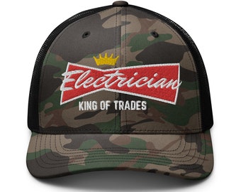 Electrician Hat, Camo Trucker Hat, Electrician Gift, Union Electrician, Electrician Dad, Electrician Wife, King of Trades, Blue Collar