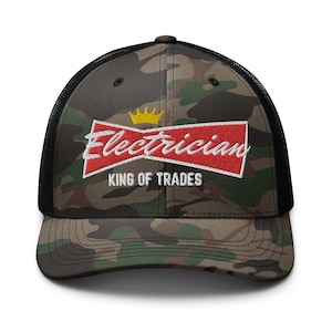 Electrician Hat, Camo Trucker Hat, Electrician Gift, Union Electrician, Electrician Dad, Electrician Wife, King of Trades, Blue Collar