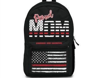 Thin Red Line Backpack, Firefighter Mom Backpack, Thin Red Line Gift, Firefighter Backpack, Firefighter Mother Gift, Proud Firefighter Mom