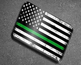 Thin Green Line Tattered American Flag Sticker - Veteran Support