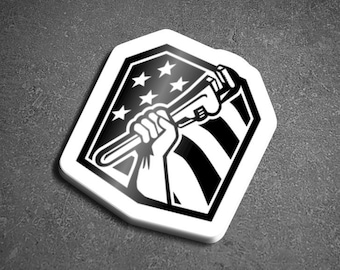 Pipefitter Sticker: American Flag Wrench - Weatherproof Vinyl