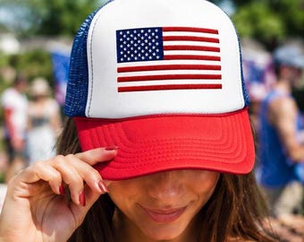 Gestickte Amerikanische Flagge Trucker-Mütze im Vaterländischen Stil