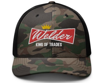 Camo Welder Trucker Hat: King of Trades, Union Welder Gift