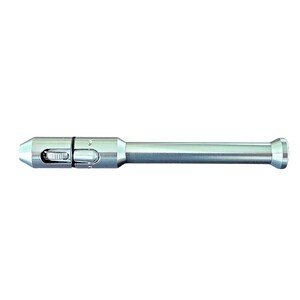 May include: A silver-colored, cylindrical tool with a textured dial and a rounded end. The tool has a long, straight body with a slightly wider end on the opposite side of the dial. The tool is designed for a specific function.