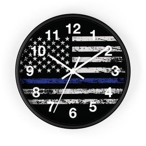 Thin Blue Line Clock, Tattered Thin Blue Line Flag, Back The Blue, Garage Clock, Retirement Gift, Graduation Gift, 10&quot; Wall Clock