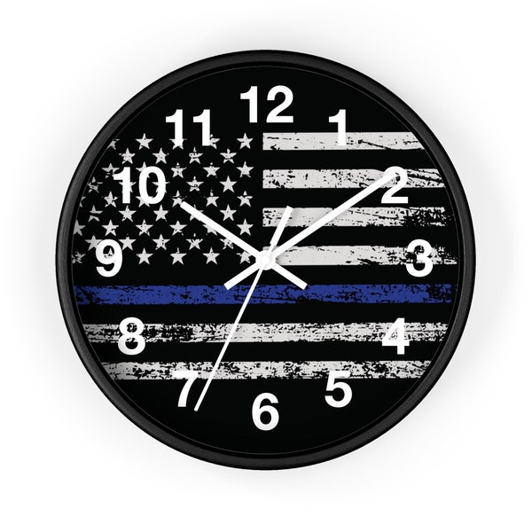 Thin Blue Line Clock, Tattered Thin Blue Line Flag, Back The Blue, Garage Clock, Retirement Gift, Graduation Gift, 10" Wall Clock