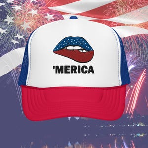 Merica Hat, Biting Lips, 4th Of July, Independence Day, USA, Red White And Blue, Fourth Of July, America Hat