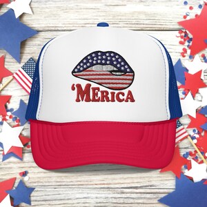 Merica Hat, 4th Of July Hat, Biting Lips, Independence Day, USA, Red White And Blue, Fourth Of July, America Hat, Patriotic Hat
