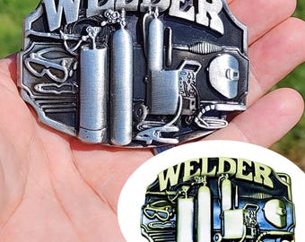 Welder Belt Buckle, Welder Gifts, Christmas Gift, Lightweight Buckle, Dad Gifts, Union Electrician, Blue Collar, Silver or Brass Finish