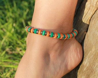 Turquoise and Orange African Turquoise Anklet | Amazing Beaded Anklet | Handmade Gemstone Anklet