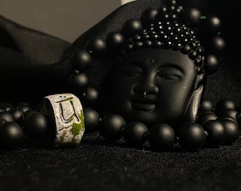 Heart Chakra Detailed Onyx Mala Necklace | Buddha Detailed Necklace with 108 Mala Beads | Anti Allergic Ceramic Chakra