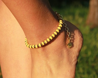 Yellow African Turquoise Anklet | Amazing Gold Hematite Anklet | Handmade Gemstone Anklet