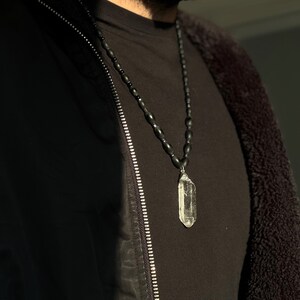 Crystal Quartz Pendant Detailed Necklace | Onyx Silver Necklace | Pure Healing Necklace