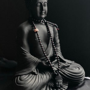 Root Chakra Detailed Onyx Mala Necklace | Buddha Detailed Necklace with 108 Mala Beads | Anti Allergic Ceramic Chakra