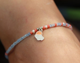 Enamel Cloudy Figure Detailed Aquamarine Anklet | Handmade Silver Anklet | Minimal Summer Jewelry