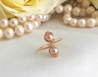 Mauve Peach Pearl & 14k Gold Ring/Toe Ring Adjustable