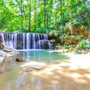 Forest Wall Art | Waterfall Photography | Forest with Stream Prints | Waterfall Art | Green Woods with Stream | Tropical Wall Art | Beach