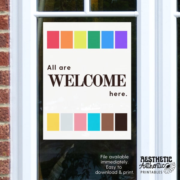 LGBTQ+ Welcome Sign Printable All Are Welcome Here Wall Art Inclusive Progress Pride Printable Poster Pro LGBTQ Decor Business Welcome Signs