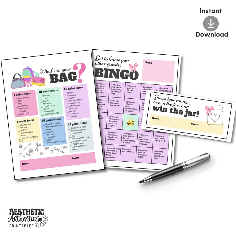 Cute Party Games Printables for Baby Shower, Bridal Shower, or Any ...