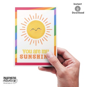 Usted es mi tarjeta de sol / Arco iris cualquier tarjeta de ocasión / Tarjeta de felicitación de sol sonriente en blanco por dentro / Tarjeta imprimible colorida y sincera / Descargar