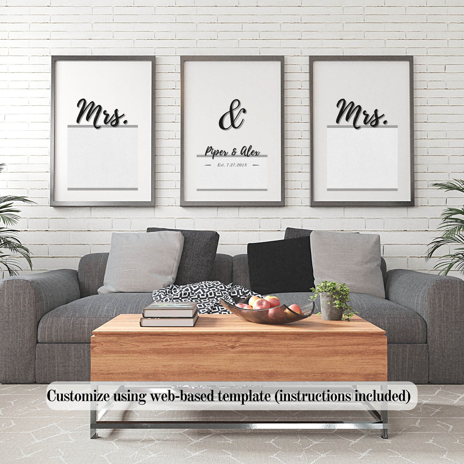 Personalized Couple Wall Art Set of 3 Minimalist Style Etsy