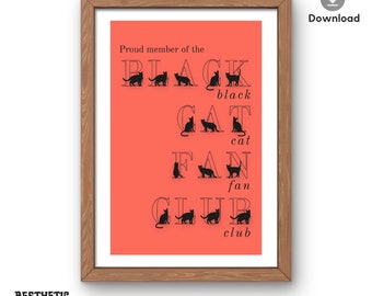 Black Cat Fan Club Art Print | Minimalist Cat Poster (Digital Download)