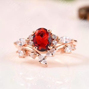 Natürliche Granat Verlobungsring Roségold Art-Deco-Cluster Blatt Natur inspiriert Versprechen Hochzeit Ring-Set Frauen Ring Januar Geburtsstein Ring