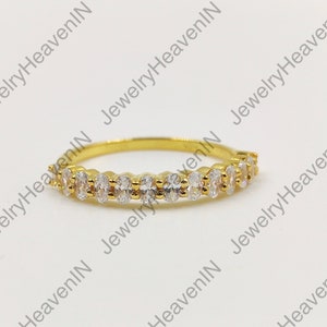 Unique Moissanite wedding band women Oval cut Half eternity band Rose gold wedding band vintage Stacking Matching bridal ring promise ring