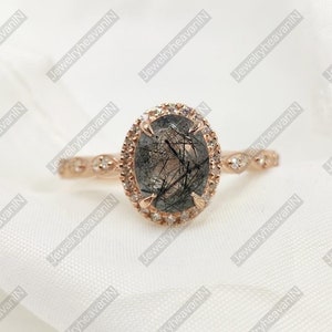 Natürlicher schwarzer Rutilverlobungsring, Solitiare Ring für sie, Ovalschliff schwarzer Rutilquarz Hochzeitsring, Geschenk für Frau, Vorschlag Ring