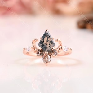 Moss Agate Engagement Ring Kite Cut ring Rose Gold Ring Diamond Wedding Ring Promise Ring Anniversary ring wedding ring Christmas Day gift