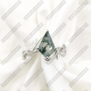 Kite cut moss agate ring 925 sterling silver ring moss agate engagement ring branches leaf twig nature inspired ring anniversary gift