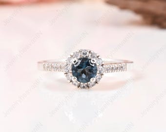 London Blue Topaz Ring, Sterling Silver, Zircon Halo