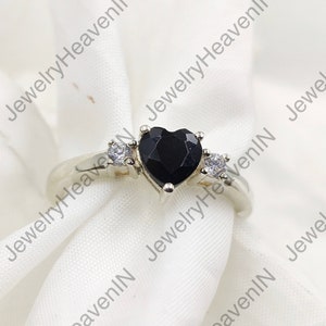 Black Onyx Engagement Ring Heart Cut 14K Rose Gold Engagement Ring Cluster Ring Cz Diamond Ring Bridal Ring Promise Ring Anniversary Gift
