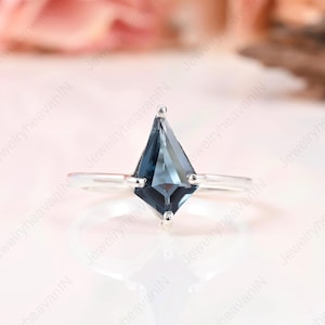 Kite Cut London Blue Topaz Engagement Ring Topaz Matching Band,White Gold Women Anniversary Ring promise ring anniversary gift for her