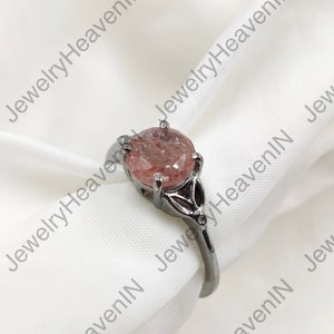 Unieke Aardbeikwarts Zegelring Voor Vrouwen 925 Sterling Zilveren Statement Ring Vintage Textuur Stijl Ring Rond Geslepen Edelsteen Ring