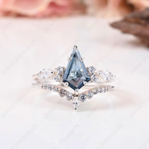 Kite Cut London Blue Topaz Engagement Ring Set White Gold Blue Topaz Promise Ring Set Silver Topaz ring Set Wedding Ring jewelry making