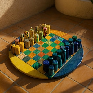 Unique Chessboard Set with Handcrafted Ceramic Pieces | Colorful