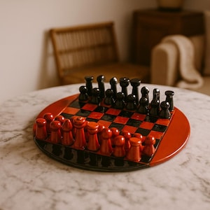Artisan Chessboard Set with Handcrafted Ceramic Pieces - Brown/Black