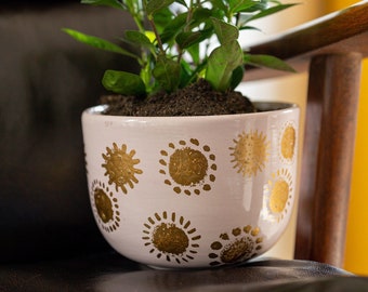 Cute Baby Pink Flower Pot • Energetic Hand Painted Sun Figures Vase • Cute Plant Pot • Indoor Planter • Indoor Planters