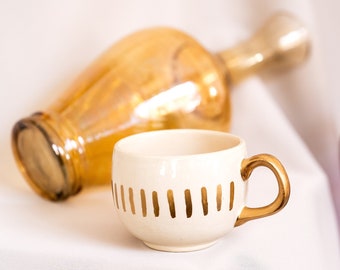 Cute Mug • Gold Painted • Filter Coffee Mug • Coffee Lovers Gift • Gold Thin Lines • Housewarming Gifts